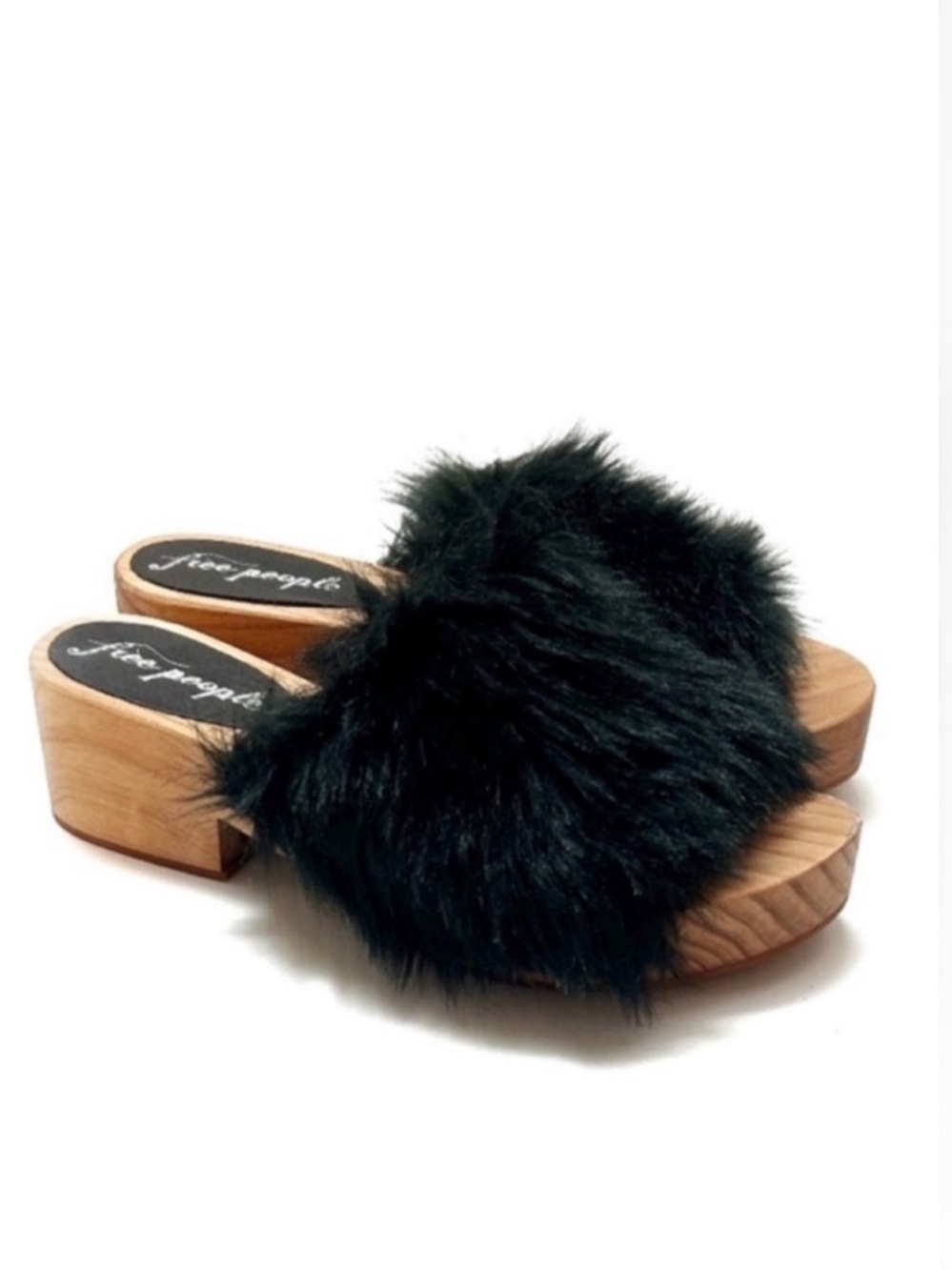 Free People Sonnet Faux Fur Wooden Chunky Heel Open Toe Clog Sandal Size 37